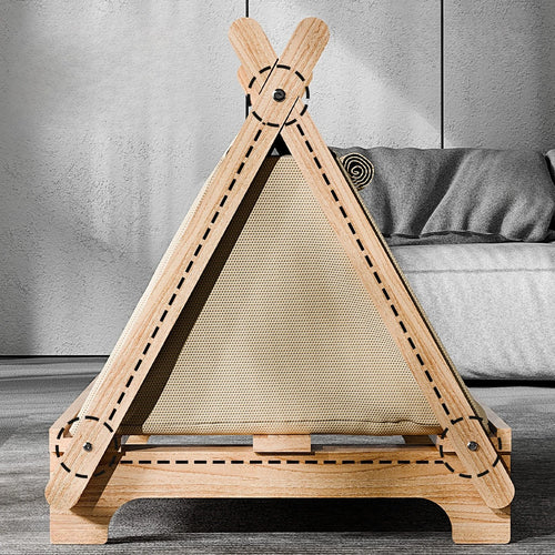 Cat Bed with Window Wooden Cat Tent